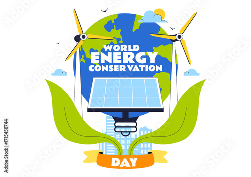 Energy Conservation Day Illustration featuring the Importance of Saving the Planet with Green and Eco Friendly for Maintaining the Global Ecosystem