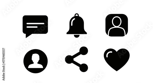 Set of black social media user interface icons for web and mobile.