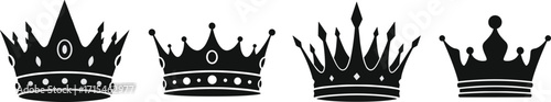Crown silhouette icons, royal symbols, black crown graphics, monarchy emblems, regal design, luxury badges, elegant headwear, noble style, classic royalty, black and white