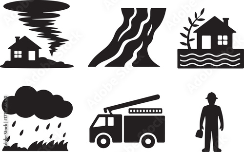 Disaster icons natural danger emergency rescue response