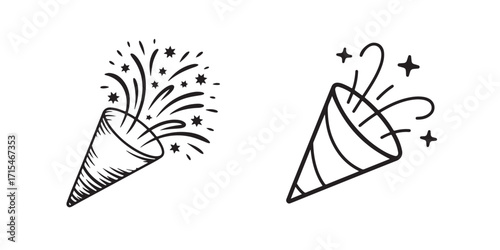 Hand Drawn Confetti Popper Vector Illustration for Festive Occasions and Celebratory Events