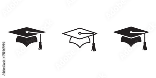 Graduation Cap Icon Vector Set Academic Achievement Symbol Education Success Design Element