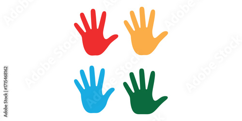 Colorful Handprint Set Representing Diversity, Unity, and Community Involvement and Support
