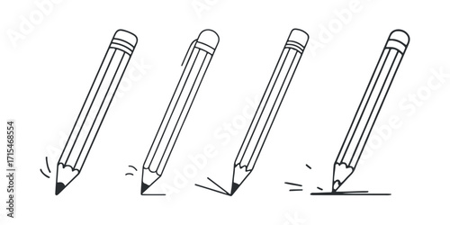 Pencil Sketching and Writing Illustrations with Graphite Lead on White Background