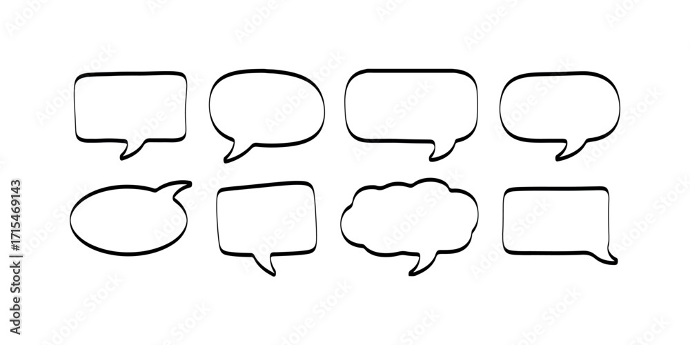 Fototapeta premium Hand Drawn Speech Bubbles Vector Set: Blank Chat Boxes for Dialogue and Communication