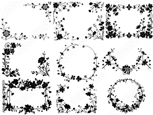 A Stunning New Vector-Style Design Set Featuring a Ring of Beautiful Flowers All Around, Perfect for Adding Your Own Text or Image in the Middle.