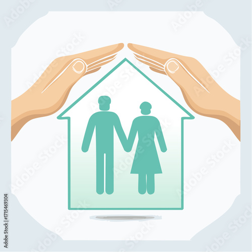 Vector Safeguarding Family Shielded, House Ensured, Hands Protecting Home