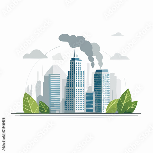 Air Pollution Vector Illustration of Flying Smoke Over Cityscape