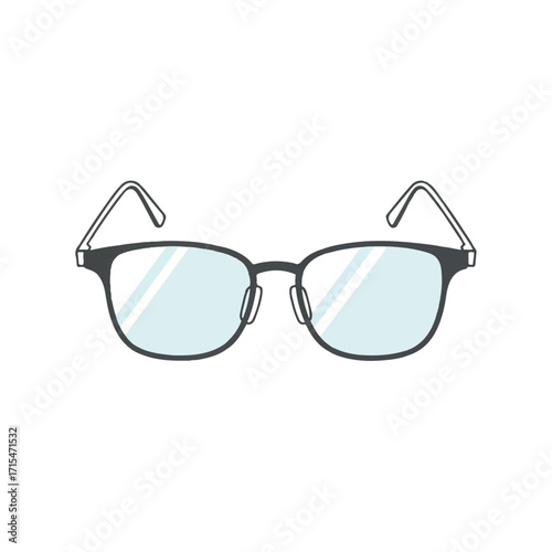 A minimalist illustration of black-framed glasses with folded temples and light blue lenses on a white background.