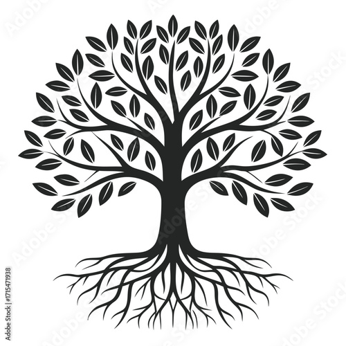 Monochromatic Tree of Life Silhouette Symbolic Representation of Growth Interconnectedness and Ancestry Evoking Nature's Wisdom and the Cycle of Existence