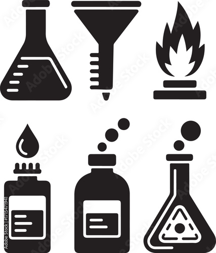 Science lab equipment icons for research and discovery