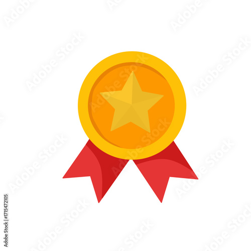 gold medal award with a star and red ribbon. Concept of achievement, reward, prize, success, and recognition.