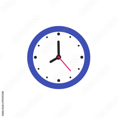 wall clock with blue frame. Simple flat design showing time management, schedule, punctuality, and deadline concept.
