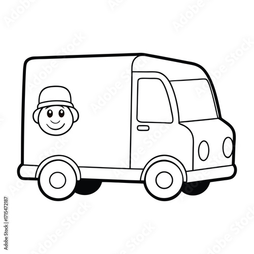 Fun delivery truck coloring page featuring a simple box truck design. Kids can color the wheels, cab, and cargo area while learning about vehicles and transportation.
