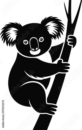 Black koala climbing tree animal branch