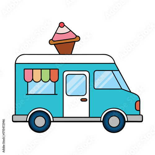 A cheerful ice cream truck topped with a giant cone, bringing sweet treats and joy. Perfect for summer vibes, kids’ fun, and nostalgic street dessert moments.
