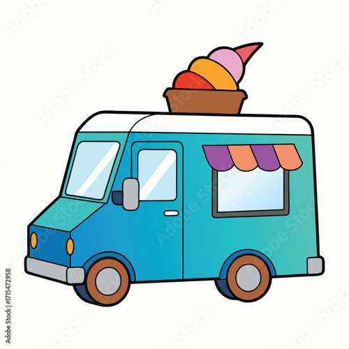 A cheerful ice cream truck topped with a giant cone, bringing sweet treats and joy. Perfect for summer vibes, kids’ fun, and nostalgic street dessert moments.
