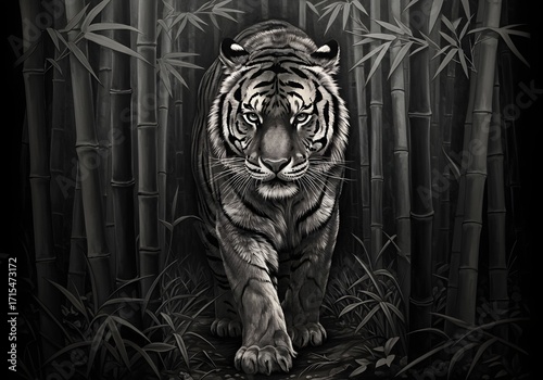 Majestic tiger in a bamboo forest
