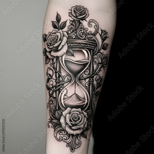 Hourglass with roses and filigree