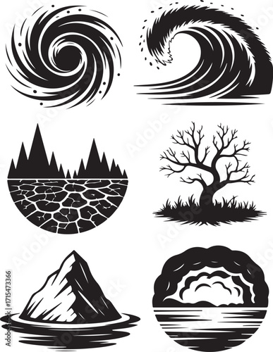Nature's power storm wave mountain tree drought cave