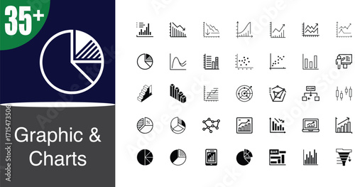 Collection of 35+ diverse chart and graphic icons for data visualization and analysis