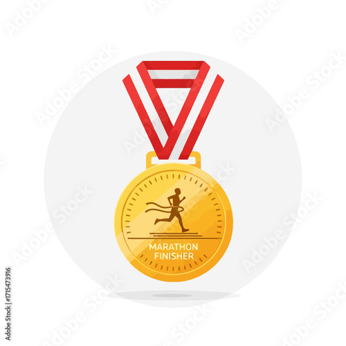 Golden Marathon Finisher Medal with Runner Silhouette, Symbolizing Achievement and Perseverance in Sports Competitions for Promotional and Recognition Purposes