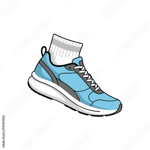 Single running shoe with a sock on a white background. Ideal for illustrating fitness, sportswear design, or athletic lifestyle concepts.