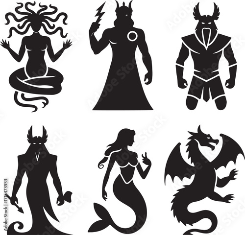 Mythical creatures and gods silhouette collection