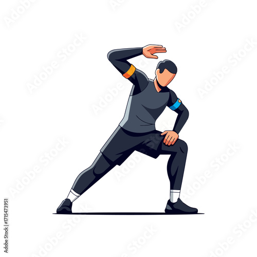 Dynamic vector illustration of a male athlete stretching for workout. Ideal for fitness app design, sports infographics, or health and wellness promotional materials.