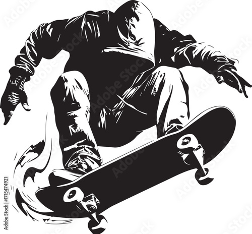 Skateboarder in Action: This dynamic image showcases a skateboarder executing a skillful jump, capturing the essence of urban sports and freestyle activity.