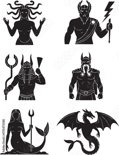 Mythical creatures and gods silhouette collection