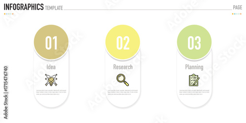 Rectangular infographic template or element with 3 step, process, option, colorful rectangle, icons, triangle, paper origami, button, tag, circle, circular, square bar for sale slide, internet planner