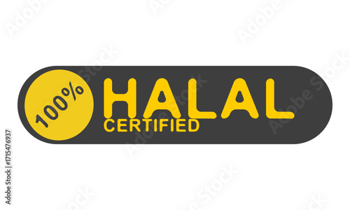 Halal certification badge in black and yellow with 100 percent text