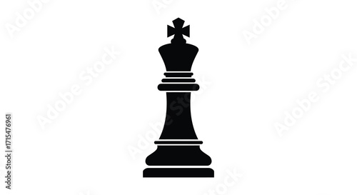 A simple black silhouette of a chess king piece on white background
