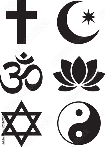 Diverse spiritual symbols for unity and belief