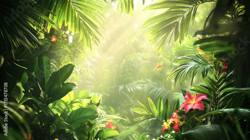Dense Jungle Canopy – Vibrant Green Leaves with Tropical Atmosphere