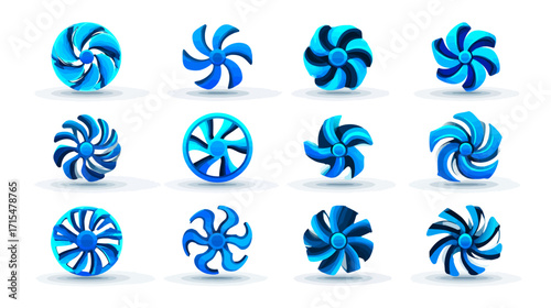 Blue Turbine Fan Blades Abstract Designs.