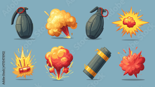 Cartoon Grenade Explosions and Fire Animation.