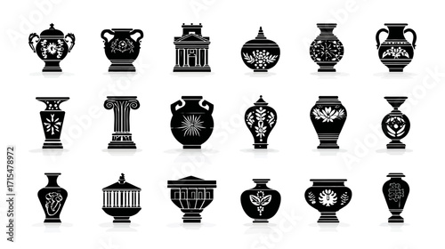 Collection of Ancient Greek Pottery and Architectural Elements.