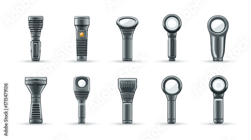 Collection of different flashlights and torches.