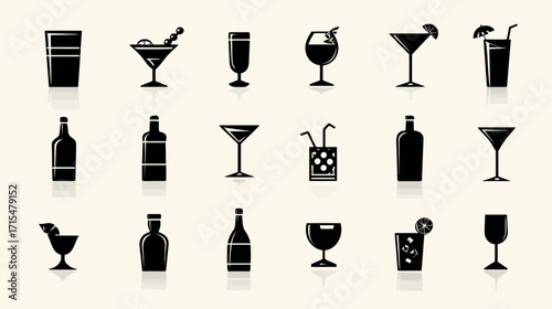 Collection of Drink Icons and Bottles.