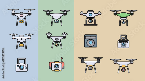 Collection of drone and camera icons.