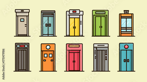 Collection of elevator door icons illustrations.