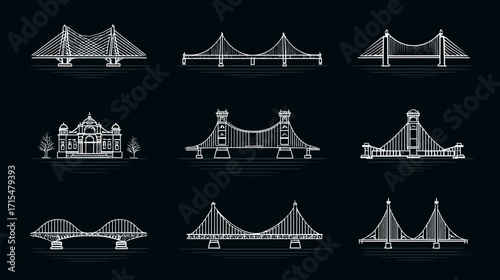 Collection of various bridge designs illustrations.