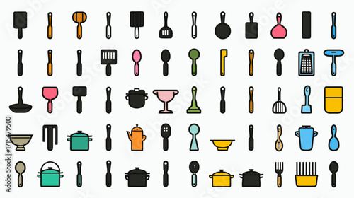 Collection of various kitchen utensils and cookware.