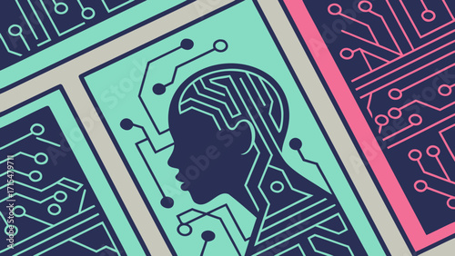 Abstract human head silhouette with circuit board design