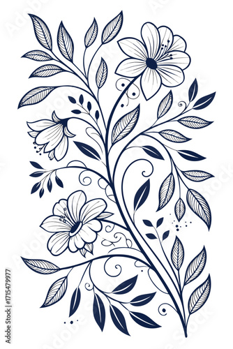 Wallpaper Mural Elegant navy blue floral illustration with swirling vines and leaves Torontodigital.ca