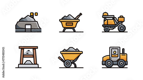 Mining industry equipment and resources icons.
