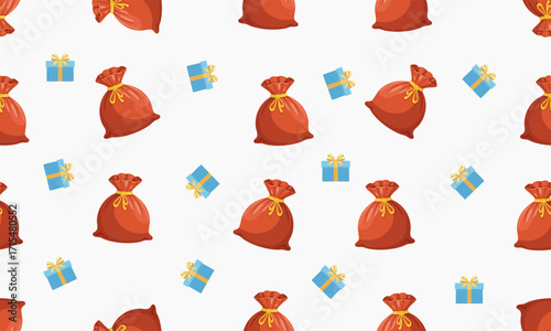 Seamless vector pattern of Santa Claus sack and Christmas gifts background vector design

