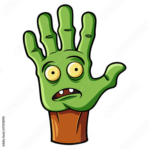 Scared Green Zombie Hand Cartoon Character with Wide Eyes and Open Mouth, Halloween Concept